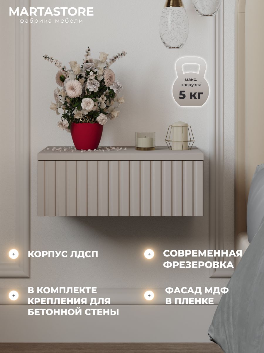 Прикроватная навесная тумба тефия 40 см Rumba_0.4_19+1 MARTASTORE
